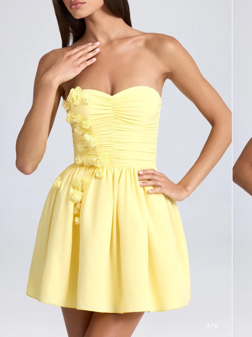 Oh Polly MIRABELLE Bandeau Floral-Appliqué Mini Corset Dress in Lemon Sherbet - Picture 4 of 5